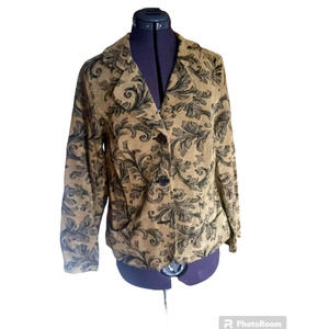 Click woman's  leaf pattern tan/green tapestry jacket/blazer, Med